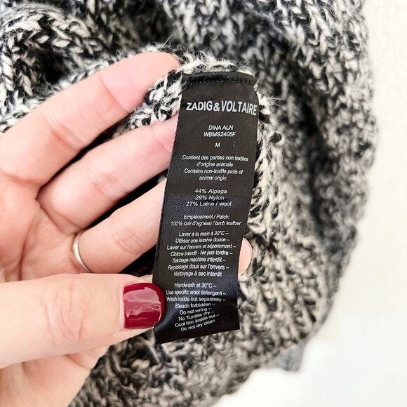 [Zadig & Voltaire] Alpaca Wool Blend Open Front Cardigan Leather Trim Sz Medium - Picture 11 of 11